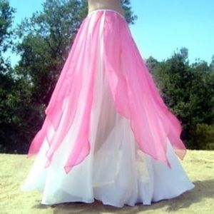Ameynra Bellydance skirt pink white chiffon. With petals. New